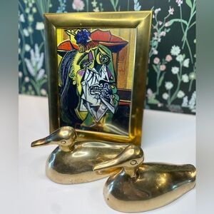 Vintage Brass Bundle Birds Frame Ducks MCM Decor Picture Frame Fowl Picasso Art